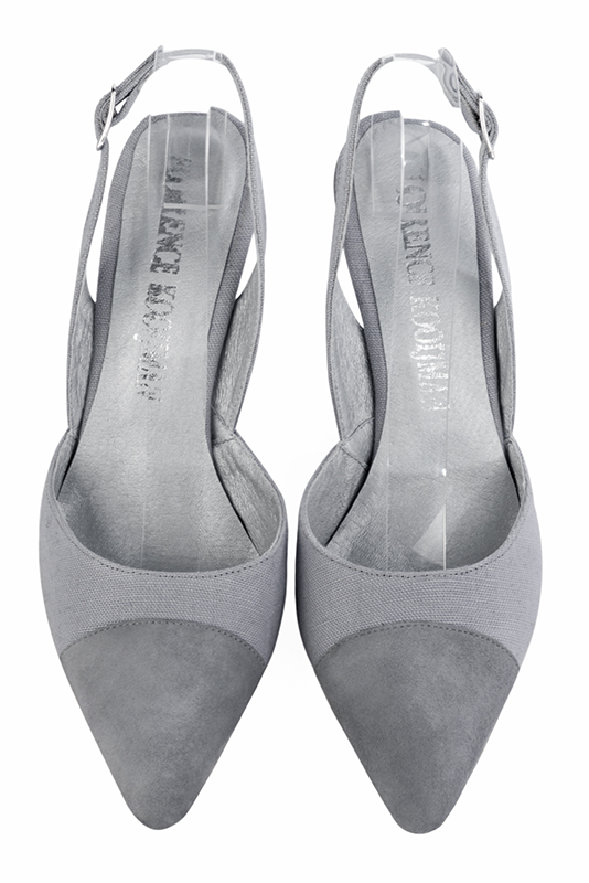 Mouse grey women's slingback shoes. Tapered toe. Very high kitten heels. Top view - Florence KOOIJMAN